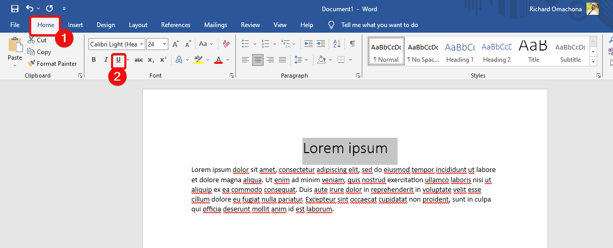 Underline Text in Microsoft Word