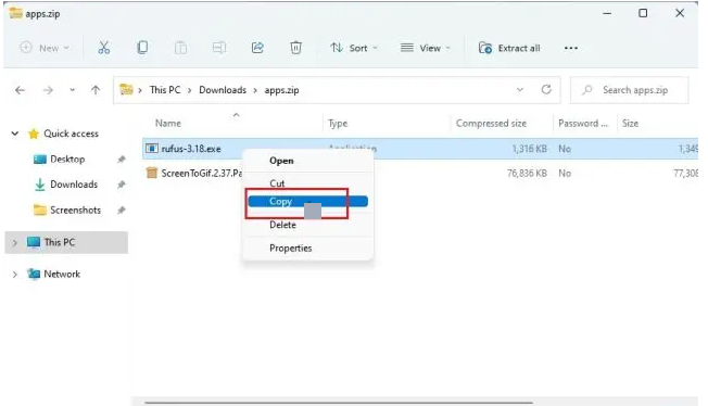 unzip or Extract files on Windows 11