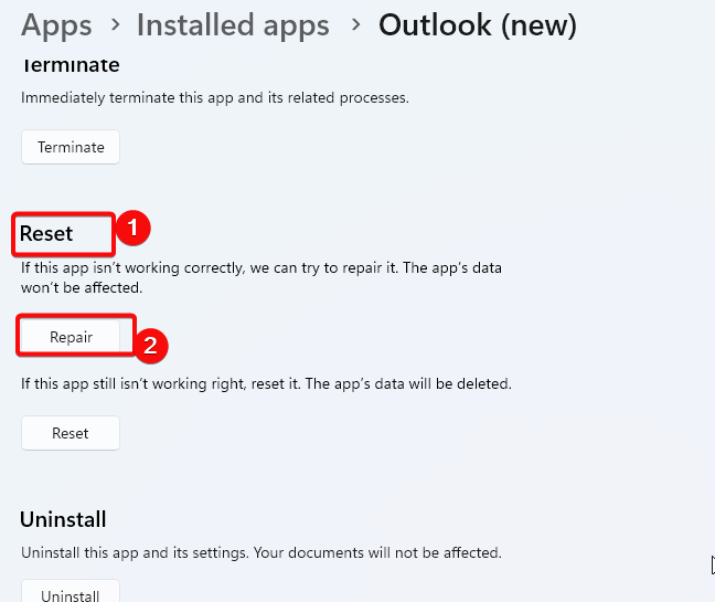 outlook app not opening windows 11
