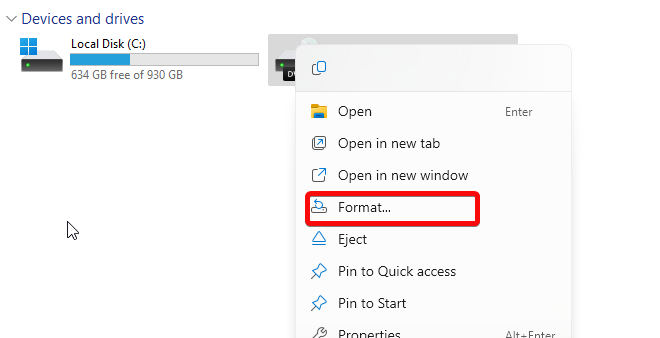 Format Hard Drive or SSD Windows 11